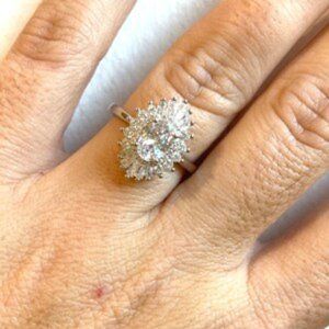 Sterling Silver 925- Oval Halo- Cubic Zirconia- Engagement Ring- Size 7